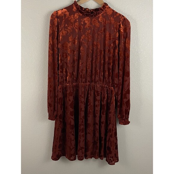 Banana Republic Womens L Dark Orange Burnout Velvet High Neck Fit And Flare - Picture 1 of 7
